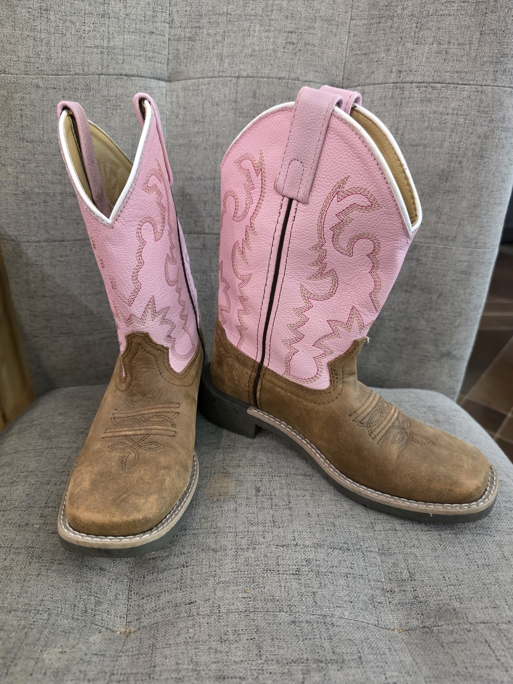 Smoky Mountain Girls' Addison Western Boots in vintage brown and pink Sz 13.5c